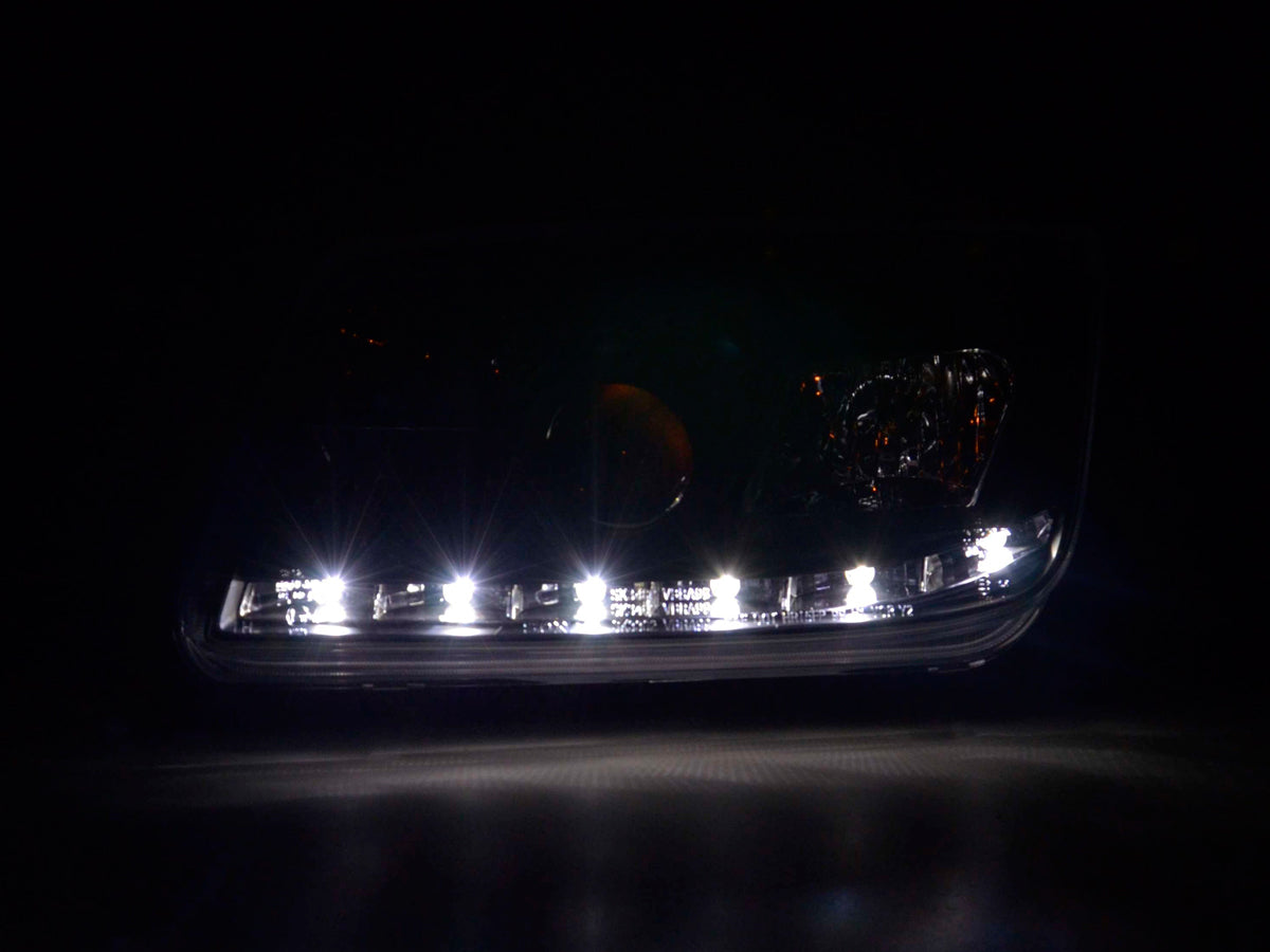 Scheinwerfer Set Daylight LED TFL-Optik VW Bus Typ T4 90-96 schwarz Scheinwerfer Set Daylight LED TFL-Optik VW Bus Typ T4 90-96 schwarz